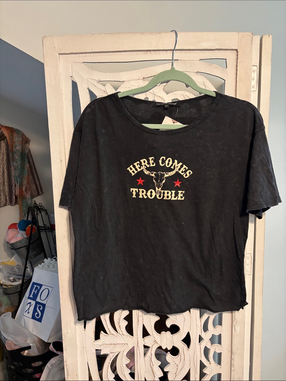 Black 'Here Comes Trouble' Graphic Women's Tee